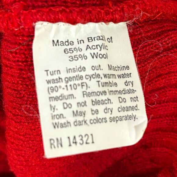 VINTAGE Puritan Red Black White Full Zip 80s Preppy Aztec Retro Ski Wool Blend M - Picture 6 of 6